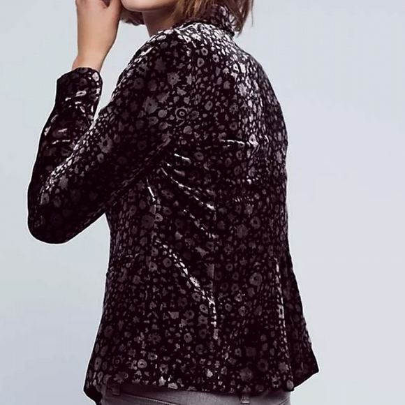 NWOT✨️ Anthropologie Elevenses Velvet Black Silver Grey Blazer Jacket, 2 - Picture 6 of 11